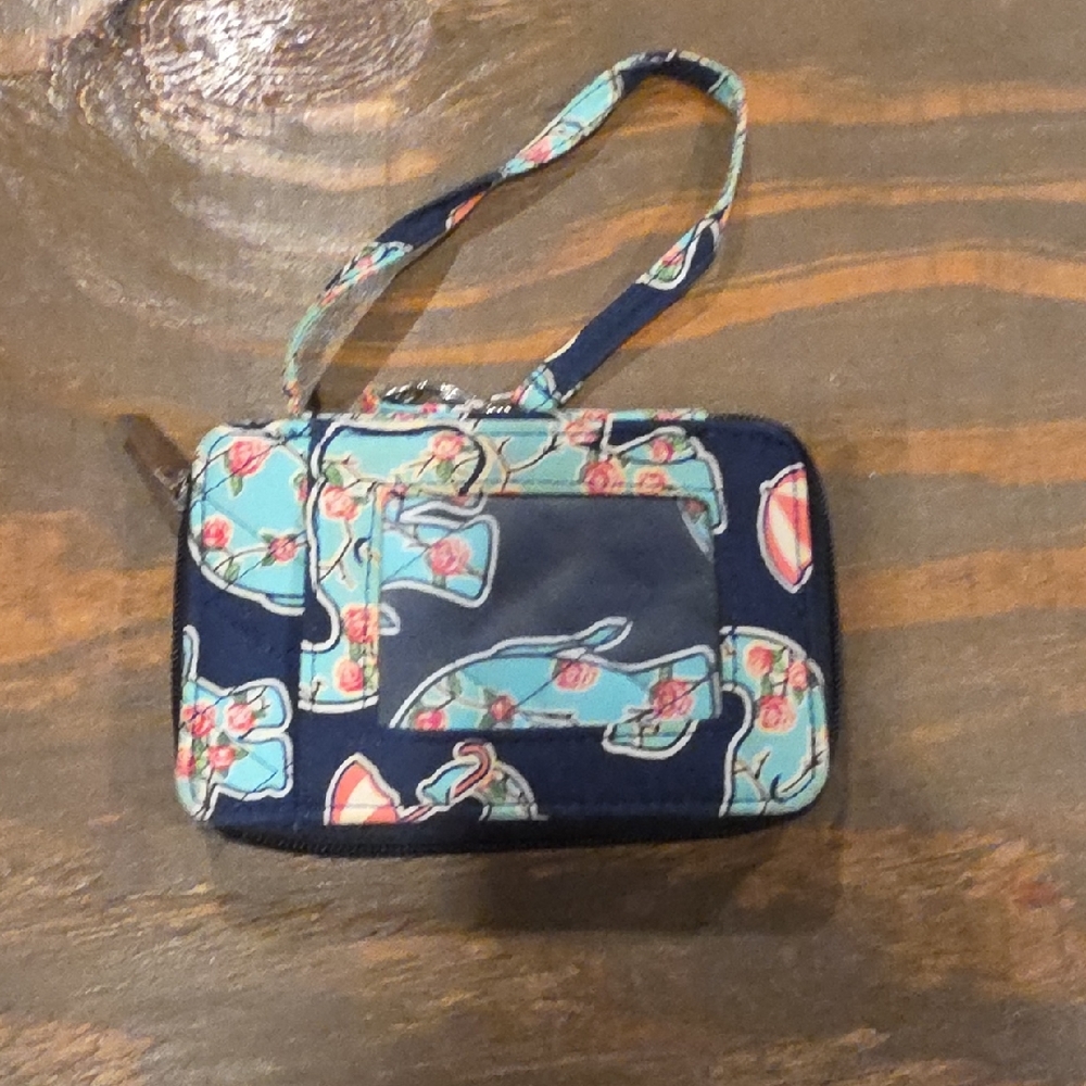 Navy Floral Wristlet Wallet with Teal Accents